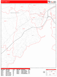 West Haven Wall Map Zip Code Red Line Style 2024